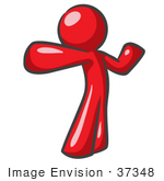 #37348 Clip Art Graphic Of A Red Guy Character Stretching Or Punching