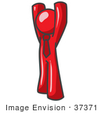 #37371 Clip Art Graphic Of A Red Guy Character Holding His Arms Up