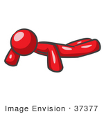 #37377 Clip Art Graphic Of A Red Guy Character Doing Push Ups