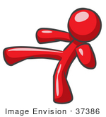 #37386 Clip Art Graphic Of A Red Guy Character Kicking