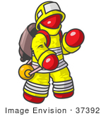 #37392 Clip Art Graphic Of A Red Guy Character Fireman