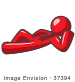 #37394 Clip Art Graphic Of A Red Guy Character Resting