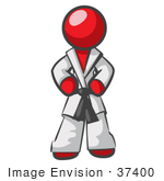 #37400 Clip Art Graphic Of A Red Guy Character In A Karate Suit