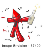#37409 Clip Art Graphic Of A Red Guy Character Partying