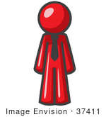 #37411 Clip Art Graphic Of A Red Guy Character Wearing A Tie