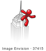 #37415 Clip Art Graphic Of A Red Guy Character On A Skyscraper