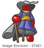 #37421 Clip Art Graphic Of A Red Guy Character Pirate