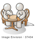 #37434 Clip Art Graphic Of White Guy Characters Planning At A Table