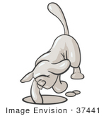 #37441 Clip Art Graphic Of A White Dog Digging A Hole