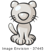 #37445 Clip Art Graphic Of A White Kitty Cat Sitting