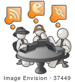 #37449 Clip Art Graphic Of White Guy Characters Using Laptops In An Internet Cafe