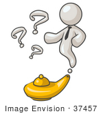 #37457 Clip Art Graphic Of A White Guy Character Emerging From A Genie Lamp