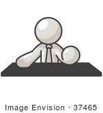 #37465 Clip Art Graphic Of A White Guy Character Sitting At A Desk