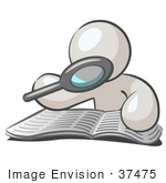 #37475 Clip Art Graphic Of A White Guy Character Reading With A Magnifying Glass