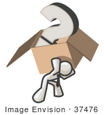 #37476 Clip Art Graphic Of A White Guy Character Carrying A Box Of Questions