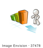 #37478 Clip Art Graphic Of A White Guy Character With A Bar Graph