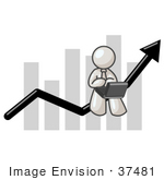 #37481 Clip Art Graphic Of A White Guy Character Using A Laptop On A Bar Graph