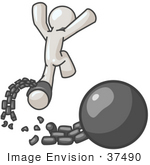 #37490 Clip Art Graphic Of A White Guy Character Breaking Free From A Ball And Chain