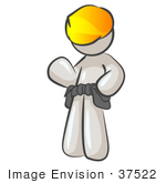 #37522 Clip Art Graphic Of A White Guy Character Wearing A Tool Belt And Hard Hat