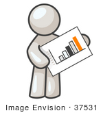 #37531 Clip Art Graphic Of A White Guy Character Holding A Printed Bar Graph