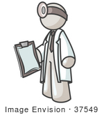 #37549 Clip Art Graphic Of A White Guy Character Doctor Wearing A Head Lamp