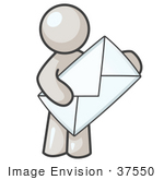 #37550 Clip Art Graphic Of A White Guy Character Carrying An Envelope