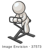 #37573 Clip Art Graphic Of A White Guy Character Exercising On A Stationary Bike