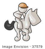 #37579 Clip Art Graphic Of A White Guy Character Jockey Riding A Horse