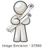 #37580 Clip Art Graphic Of A White Guy Character Holding Scrolls