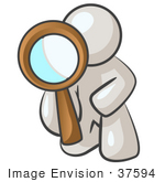 #37594 Clip Art Graphic Of A White Guy Character Kneeling And Looking Through A Magnifying Glass
