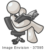 #37595 Clip Art Graphic Of A White Guy Character Sitting And Reading