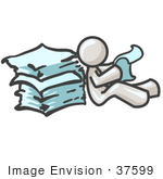 #37599 Clip Art Graphic Of A White Guy Character Reading Paperwork