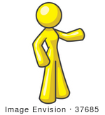 #37685 Clip Art Graphic Of A Yellow Lady Character Pointing