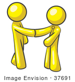 #37691 Clip Art Graphic Of Yellow Guy Characters Shaking Hands