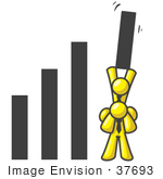 #37693 Clip Art Graphic Of Yellow Guy Characters Holding Up Part Of A Bar Graph