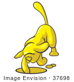 #37698 Clip Art Graphic Of A Yellow Dog Digging A Hole