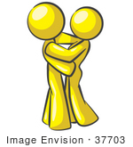 #37703 Clip Art Graphic Of Yellow Guy Characters Embracing