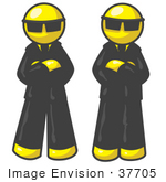 #37705 Clip Art Graphic Of Yellow Guy Characters Guarding An Entrance
