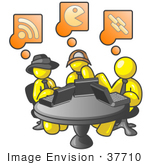 #37710 Clip Art Graphic Of Yellow Guy Characters Using Laptops In An Internet Cafe