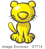 #37714 Clip Art Graphic Of A Yellow Kitty Cat