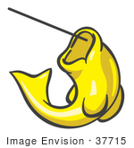 #37715 Clip Art Graphic Of A Yellow Fish On A Hook
