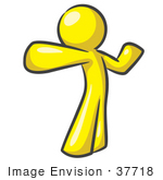 #37718 Clip Art Graphic Of A Yellow Guy Character Punching Or Stretching