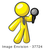 #37724 Clip Art Graphic Of A Yellow Guy Character Holding A Microphone