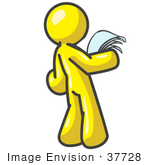 #37728 Clip Art Graphic Of A Yellow Guy Character Reading A Letter