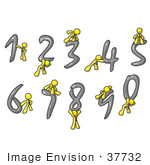 #37732 Clip Art Graphic Of A Yellow Guy Character With Numbers