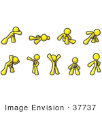 #37737 Clip Art Graphic Of A Yellow Guy Character In Different Poses