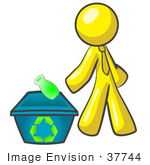 #37744 Clip Art Graphic Of A Yellow Guy Character Recycling