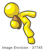 #37745 Clip Art Graphic Of A Yellow Guy Character Playing Football