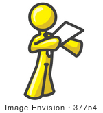 #37754 Clip Art Graphic Of A Yellow Guy Character Giving A Speech