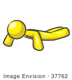 #37762 Clip Art Graphic Of A Yellow Guy Character Doing Push Ups